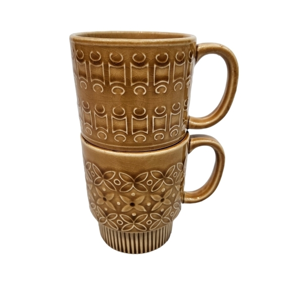 Vintage Gold Mid-Century Modern Stackable Coffee Mugs Tea Cups Set of 2 Q39 - Picture 8 of 8